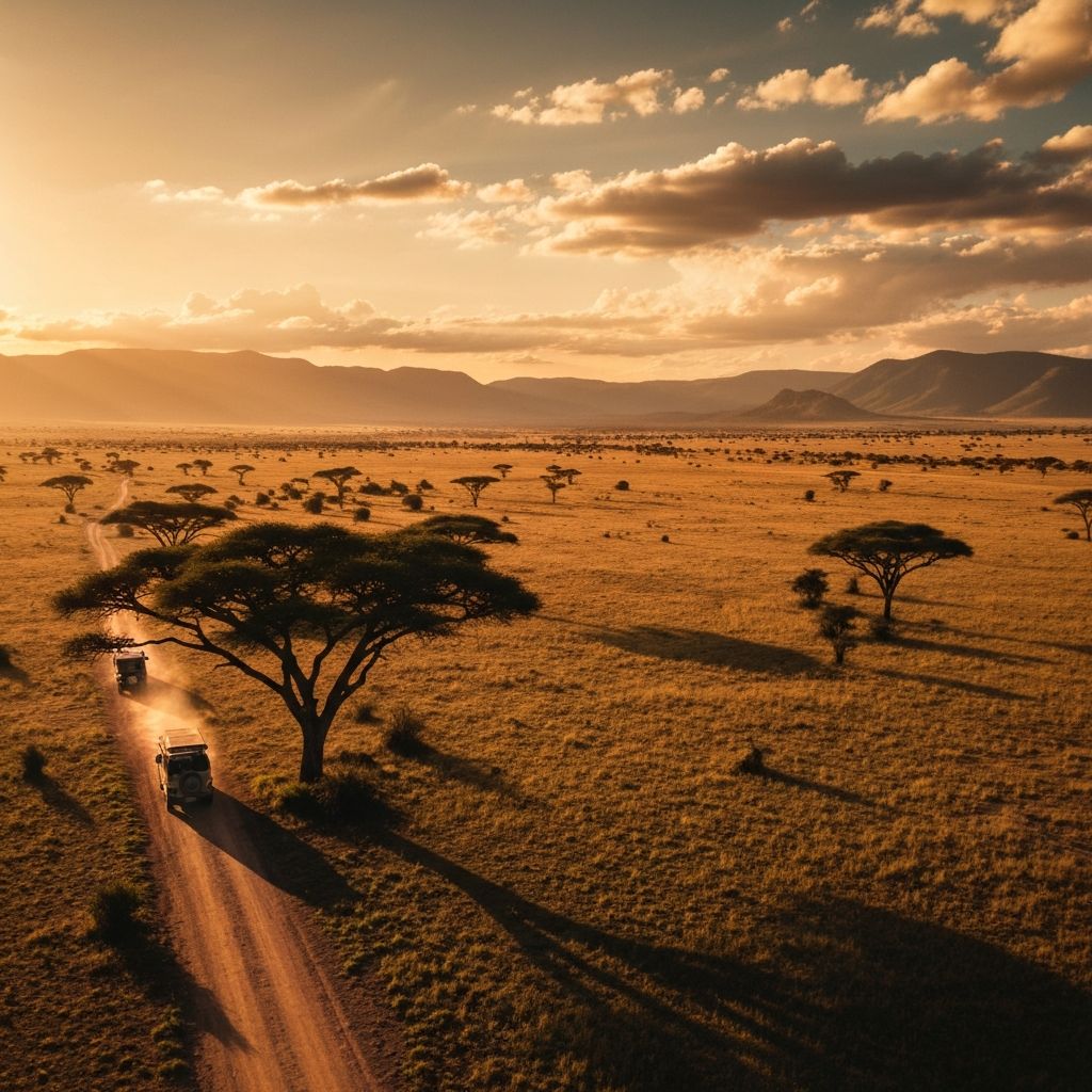 African safari landscape at sunset